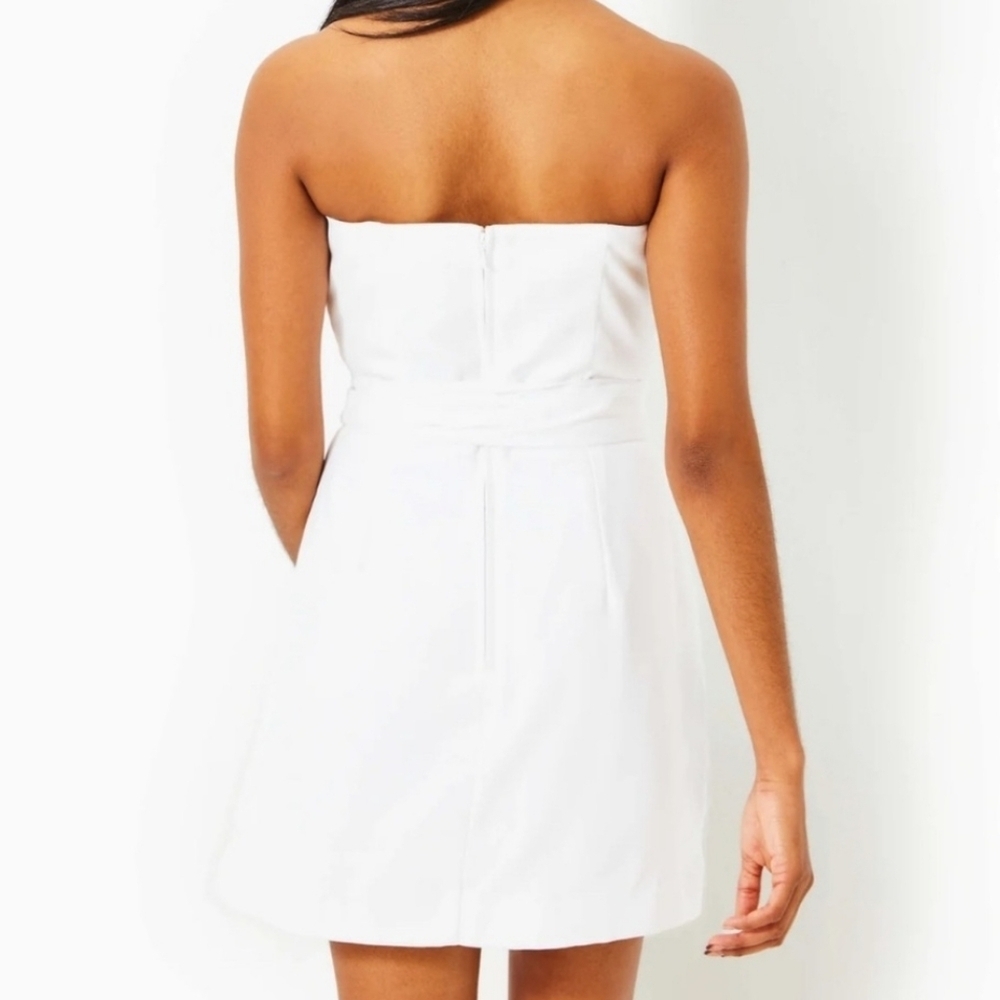 Lilly Pulitzer Kylo strapless white crepe skirted romper with belt - Picture 3 of 13